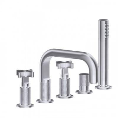 Gessi Inciso Смеситель для ванны на 5 отверстий с изливом, переключателем, ручным душем и шлангом 1,50 м, цвет: finox 58140#149