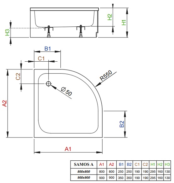 Поддон для душа высокий 90x90 Radaway Samos A 4S99300-03