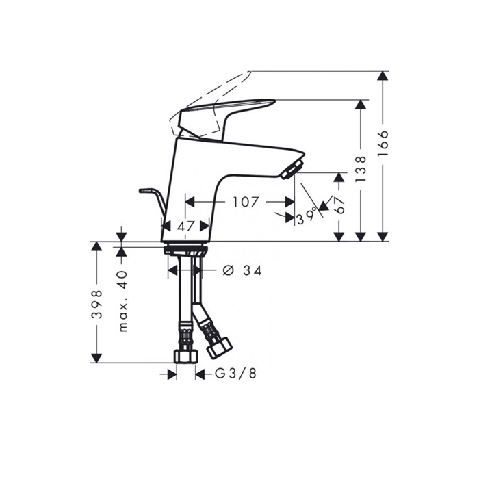 71070670 Hansgrohe Logis Смеситель для раковины 70, однорычажный, со сливным гарнитуром, цвет: матовый черный