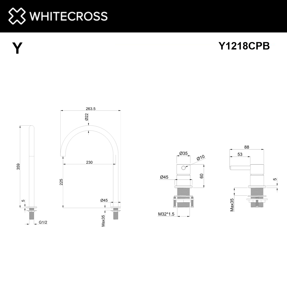 Смеситель для умывальника с выносным управлением WHITECROSS Y1218CPB (брашированная медь)