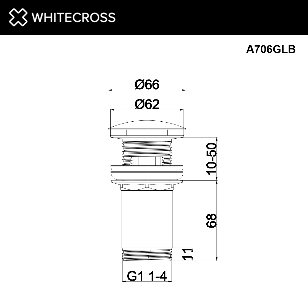 Донный клапан WHITECROSS A706GLB для умывальника, клик-клак (брашированное золото)