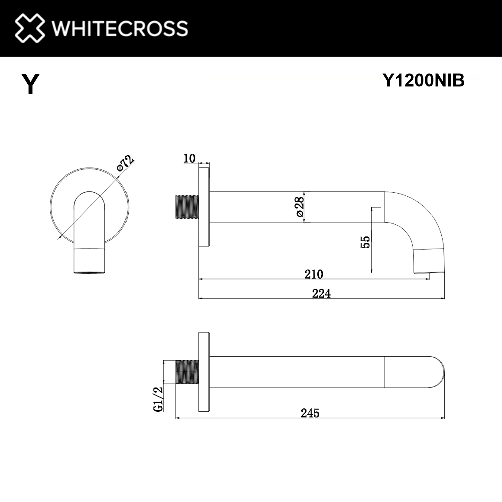Излив настенный 210 мм WHITECROSS Y1200NIB (брашированный никель)