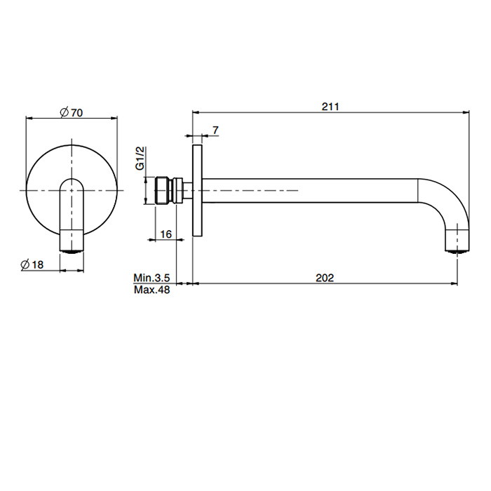 Carlo Frattini Spillo Steel Излив настенного монтажа, длина 200 мм., цвет: INOX F2944INOX