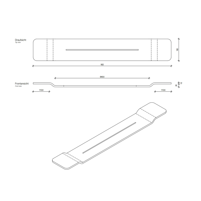 973160 Decor Walther Black Stone WAN Полка для ванны 95x30 см, цвет: черный матовый