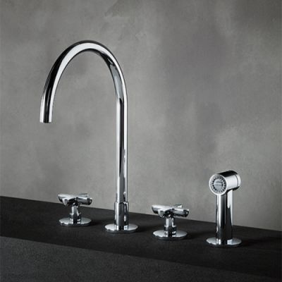 Fantini Icona Classic Смеситель для кухни, 4 отв, без донного клапана, излив 215мм, с ручн душем, цвет: хром 53 02 R051