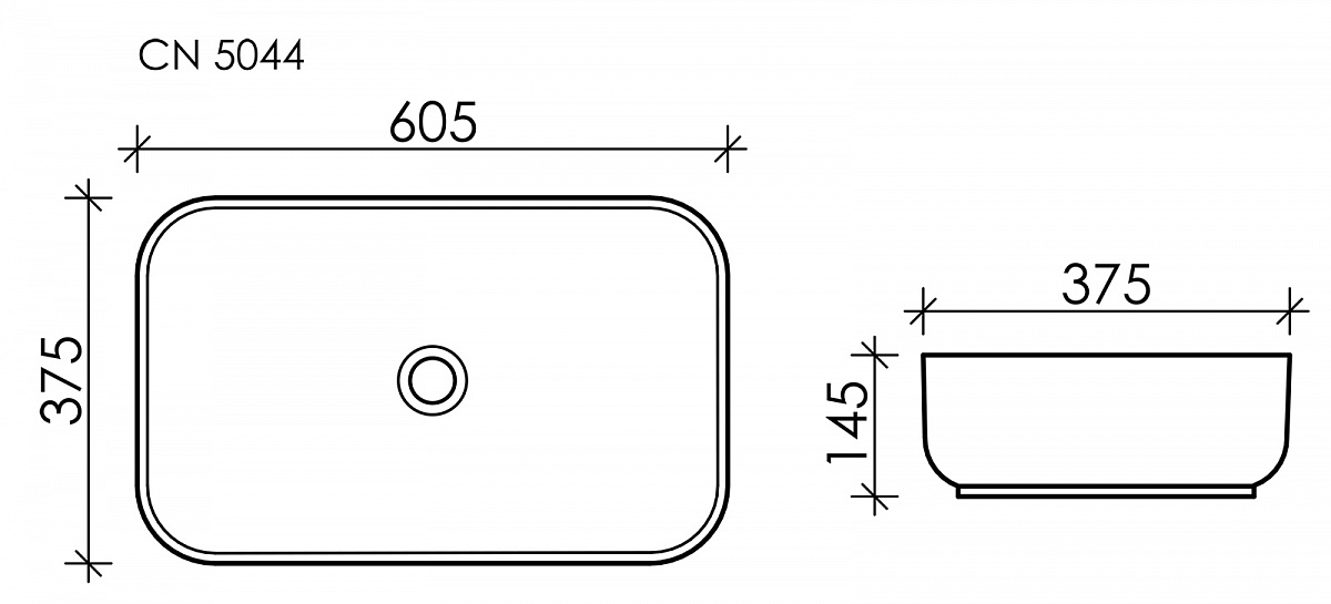 Умывальник чаша накладная прямоугольная Element 605*375*145мм