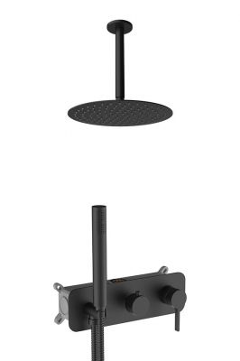 19URFER23505 AQG Urban Flow, душевой комплект ER235 на 2 потребителя, с потолочным кронштейном, цвет черный матовый
