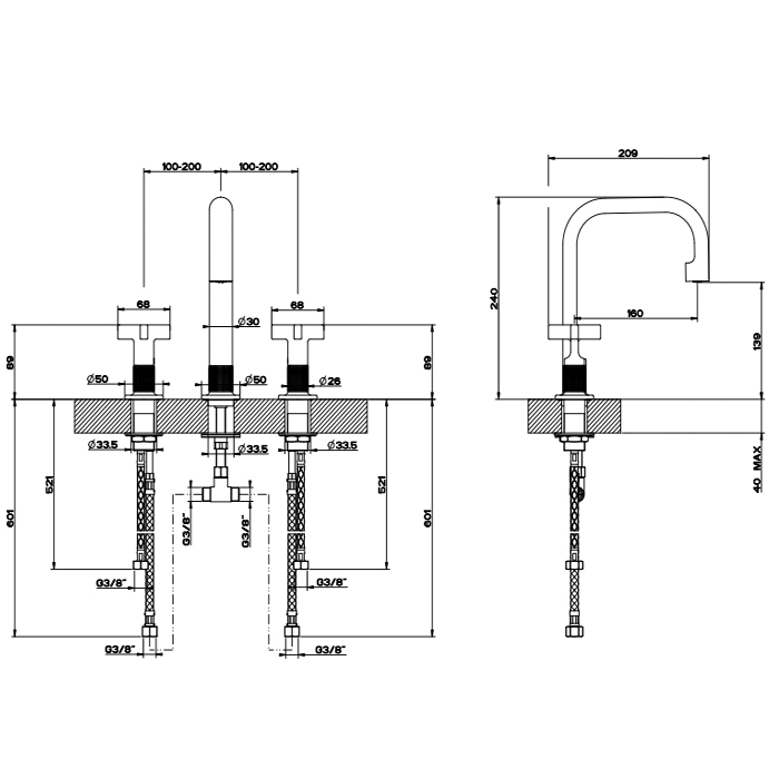Gessi Inciso Смеситель для раковины на 3 отв., цвет: золото 58114#246