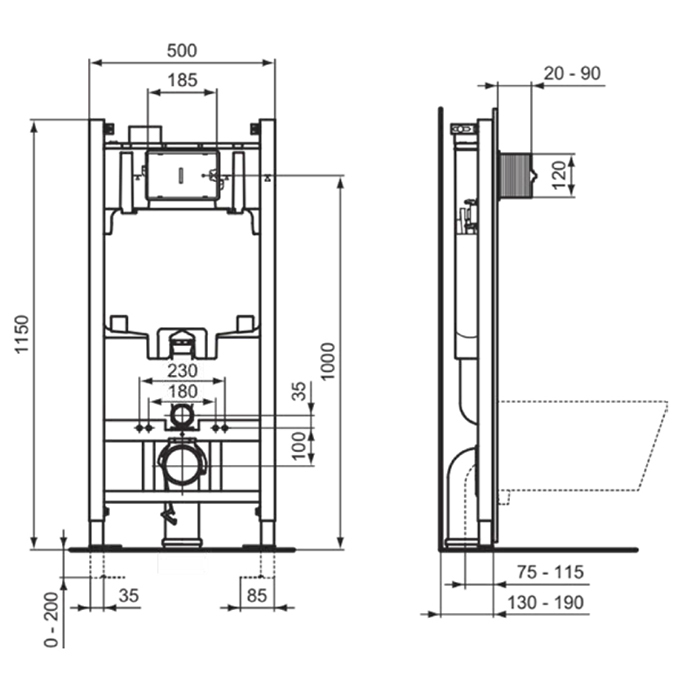 R046367 Ideal Standard ProSys 2.0 Встраиваемая инсталляция для монтажа подвесных унитазов