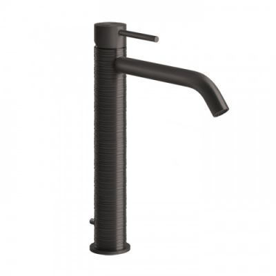 Gessi 316 Смеситель для раковины на 1 отв., высокий, h:305мм, с донным клапаном, излив: 156мм, цвет: brushed black metal pvd 54303#707