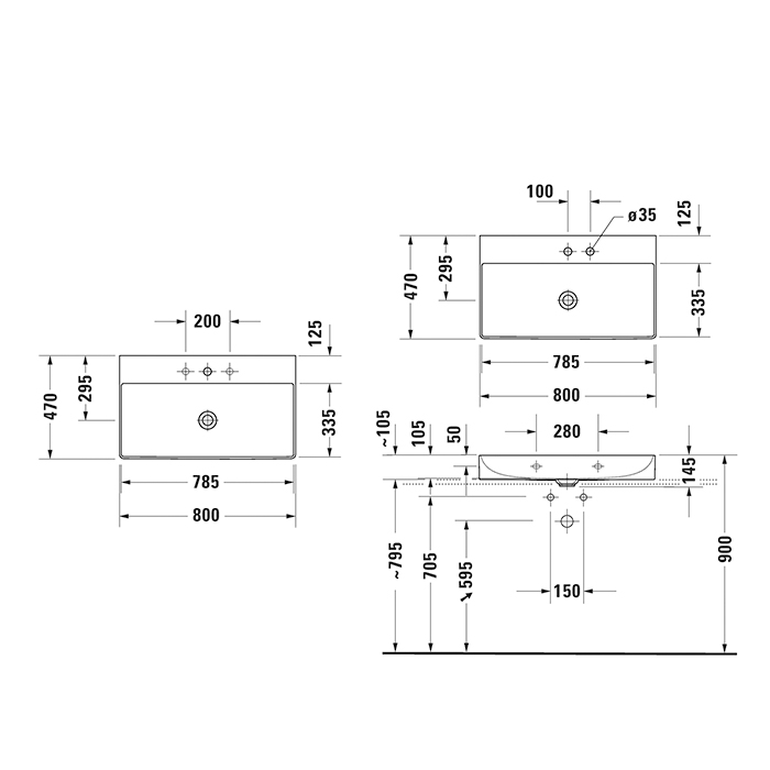 Duravit DuraSquare Раковина накладная 80x47см., с 1 отв., без перелива, с керамической крышкой, с креплениями, цвет: белый 2353800041