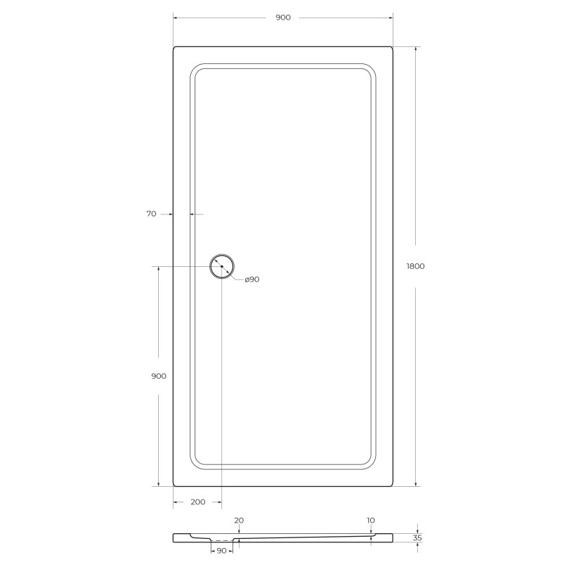 Cezares TRAY-M-AH-180/90-35-W Поддон SMC 90x180 см