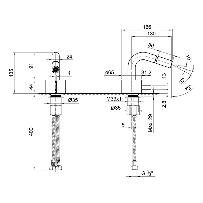 Fantini AF/21 Смеситель для биде, 1 отв., излив: 130 мм, цвет: Matt Copper PVD 27 P9 A508WF