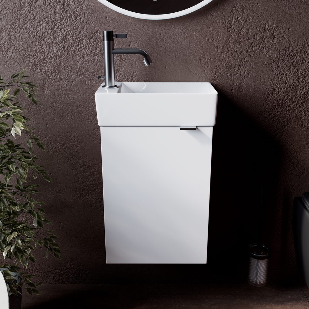 Тумба подвесная SANCOS Mini 355х205х500, с распашной дверцей, внутри 1 полка, белый глянец , арт.MN35WL