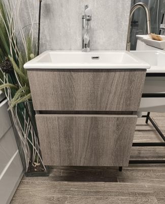 White Ceramic Laveria, тумба 50 см, с постирочной раковиной Rio, цвет дуб  MEWMOB50RA