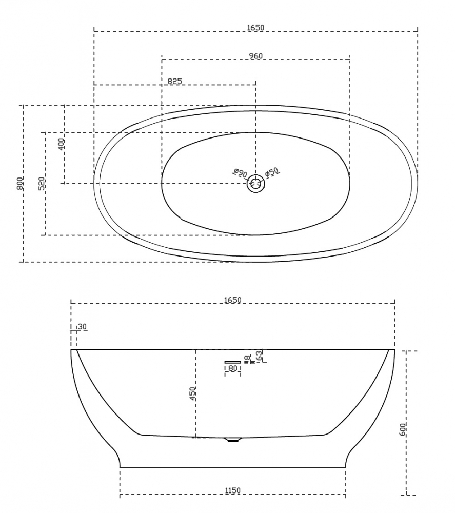 Акриловая ванна 165x80 ABBER AB9207MB