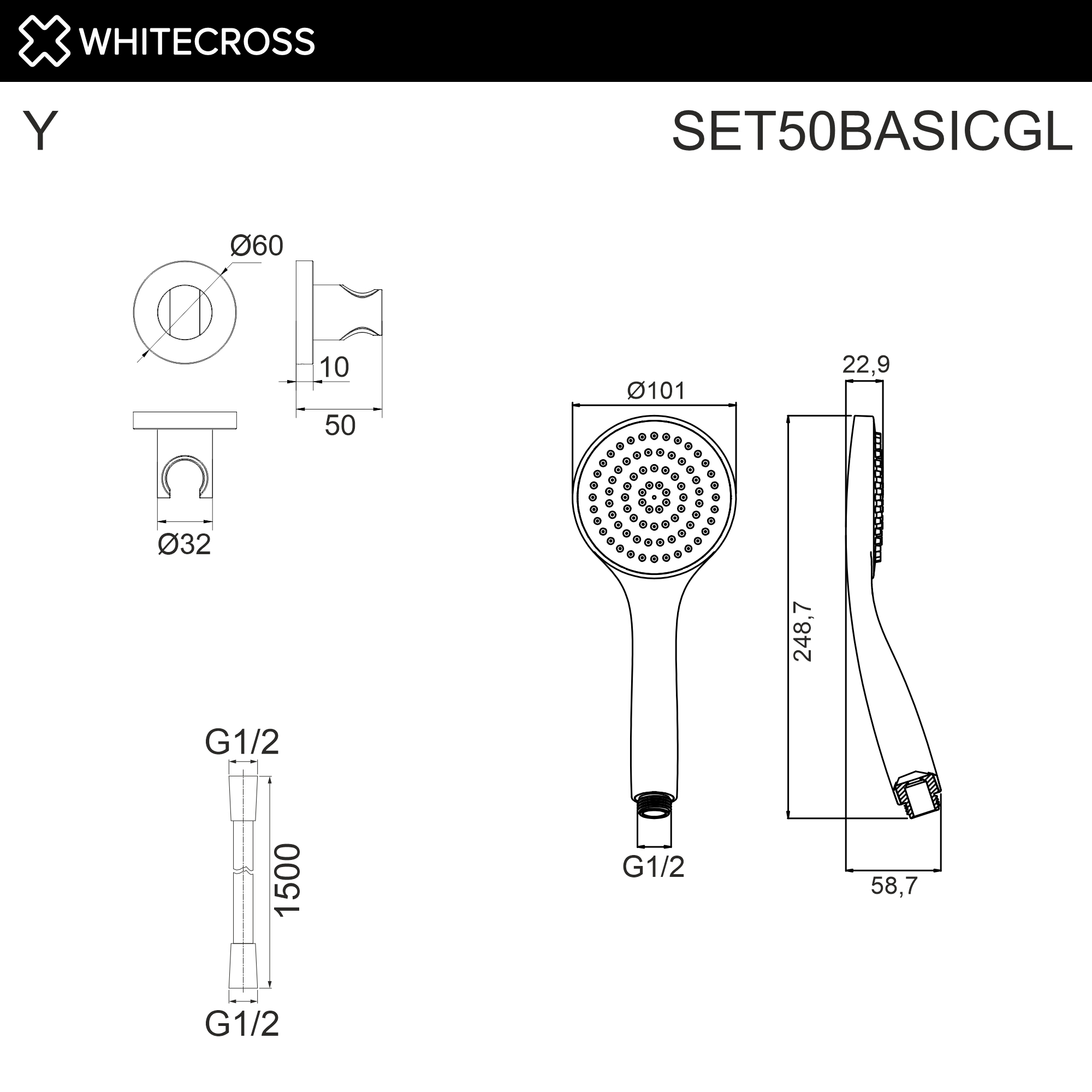 Душевой гарнитур точечный WHITECROSS SET50BASICGL (золото)