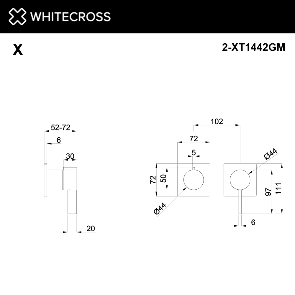 Внешняя часть смесителя для душа на 2 потребителя WHITECROSS XT1442GM (оружейная сталь)
