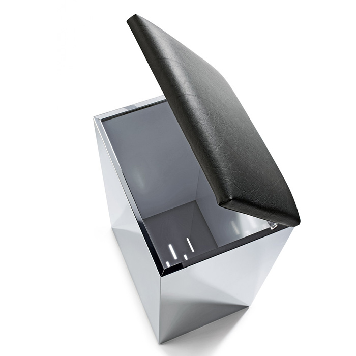 Decor Walther Case HK2 Корзина для белья 42x32x66cм, напольная, цвет: сталь полированная / черная кожа 611860