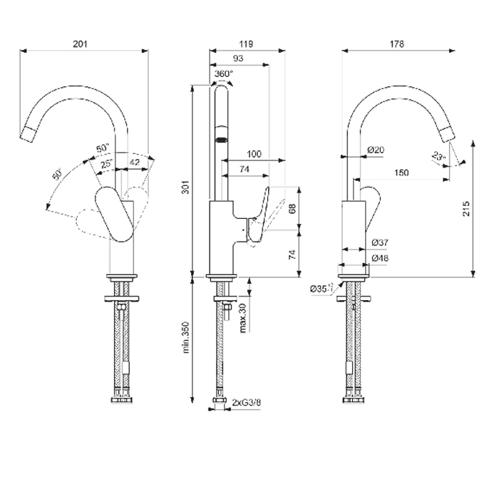 BE015AA Ideal Standard Ceralife O Смеситель для раковины, с поворотным изливом, цвет: хром