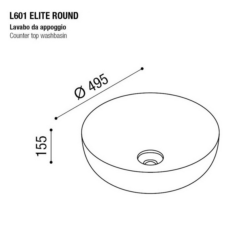 Раковина накладная AeT ELITE ROUND.D.49,5 см., без отверстия под смеситель,  цвет черный матовый L601T0R0V0105