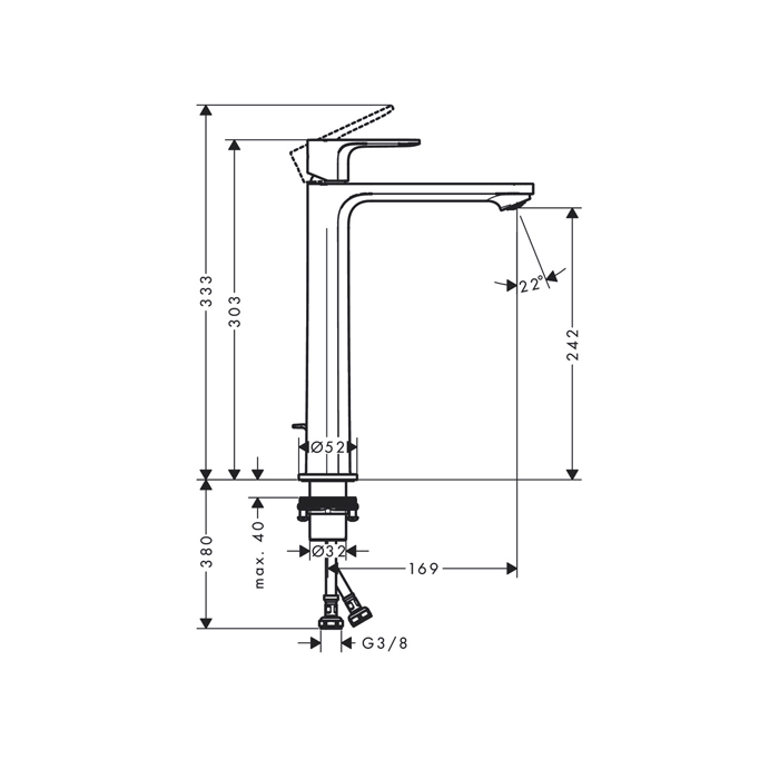 72580670 Hansgrohe Rebris S Смеситель для раковины-чаши 240, однорычажный, CoolStart, со сливным гарнитуром, цвет: матовый черный