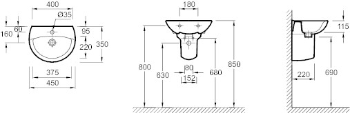 Jacob Delafon E4152-00 Рукомойник 45 х 35 см