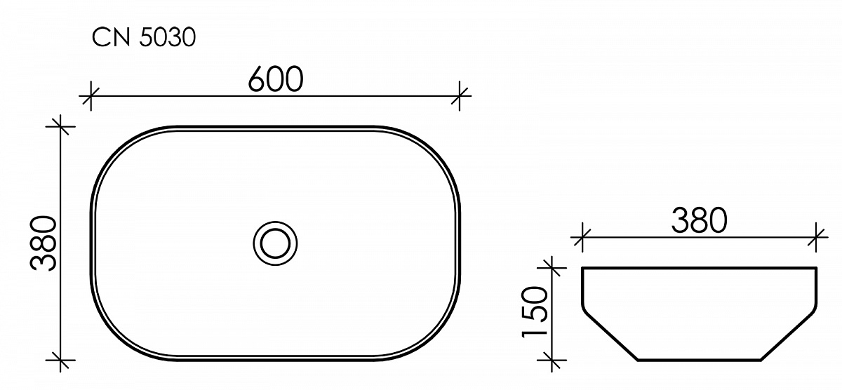 Умывальник чаша накладная прямоугольная Element 600*380*150мм