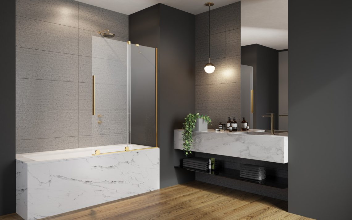Шторка на ванну 110 см Radaway Furo Gold PND II раздвижная профиль золото