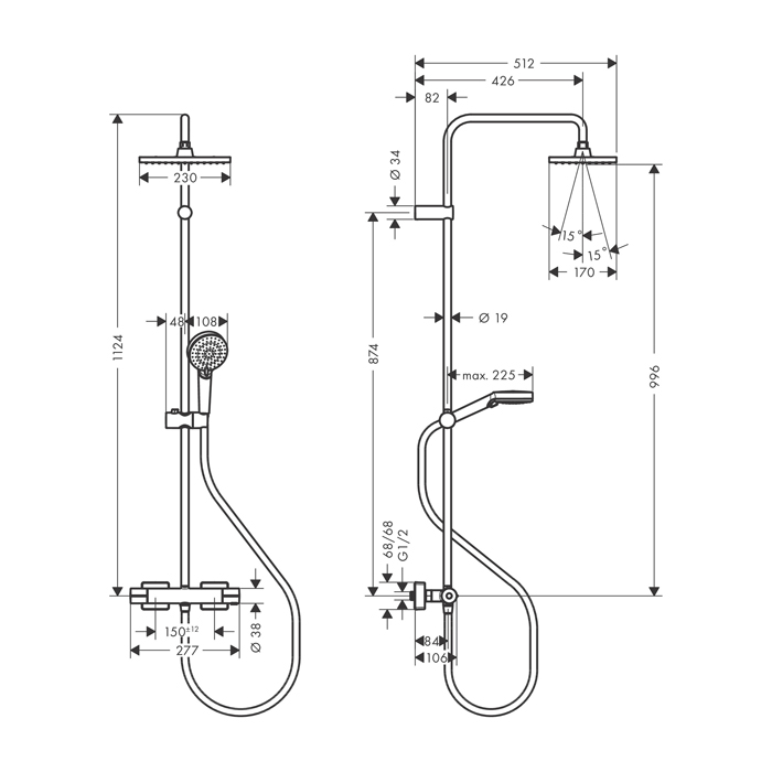 Hansgrohe Vernis Shape Душевая стойка с верхним душем 230 1jet с термостатом, EcoSmart, цвет: хром 26097000
