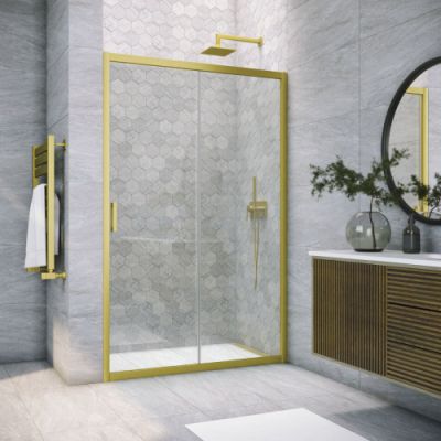 Душевая дверь в нишу  раздвижная 103-108 см, Vegas Glass ZP NOVO 105 03 01 стекло прозрачное, профиль золото матовое