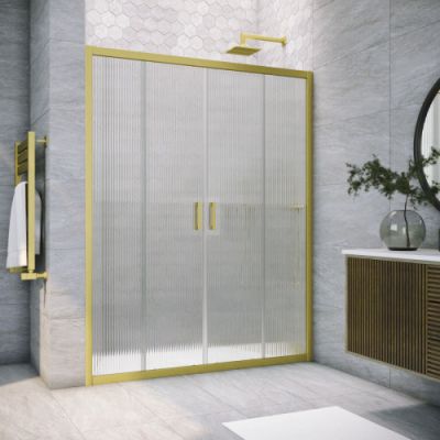 Душевая дверь в нишу  раздвижная 168-173 см, Vegas Glass Z2P NOVO 170 03 Moru стекло рифленое, профиль золото матовое