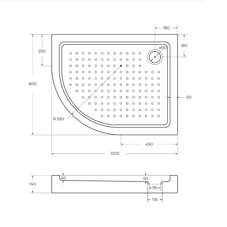 TRAY-A-RH-100/80-550-15-W-R Акриловый поддон для душа CEZARES 100x80