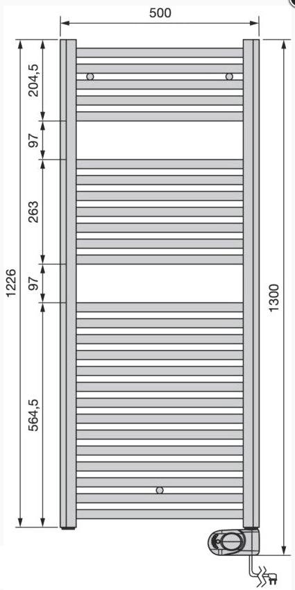 PBECZ-120-50/MQ Zehnder Aura полотенцесушитель элетрический 1226x500, хром