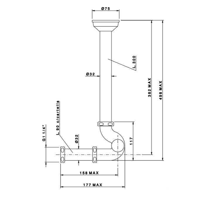 Nicolazzi Complementi Сифон S 1”1/4 без донного клапана для биде, цвет: тёмная бронза 5569DB