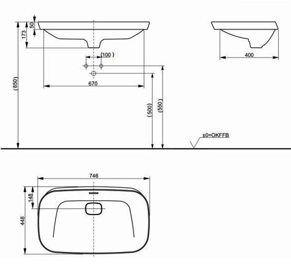 TOTO NEOREST Раковина 746x448 мм, полувстраиваемая LW3717HY#XW