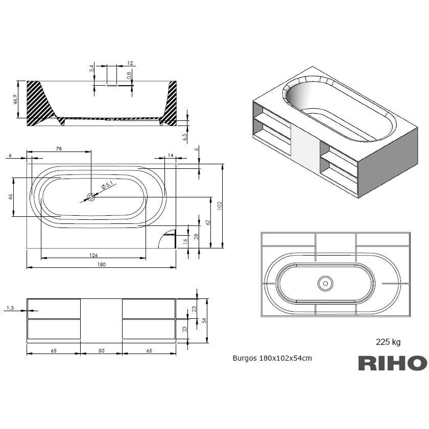 Ванна из искусственного камня RIHO Burgos 180х102 белая BS4200500000000
