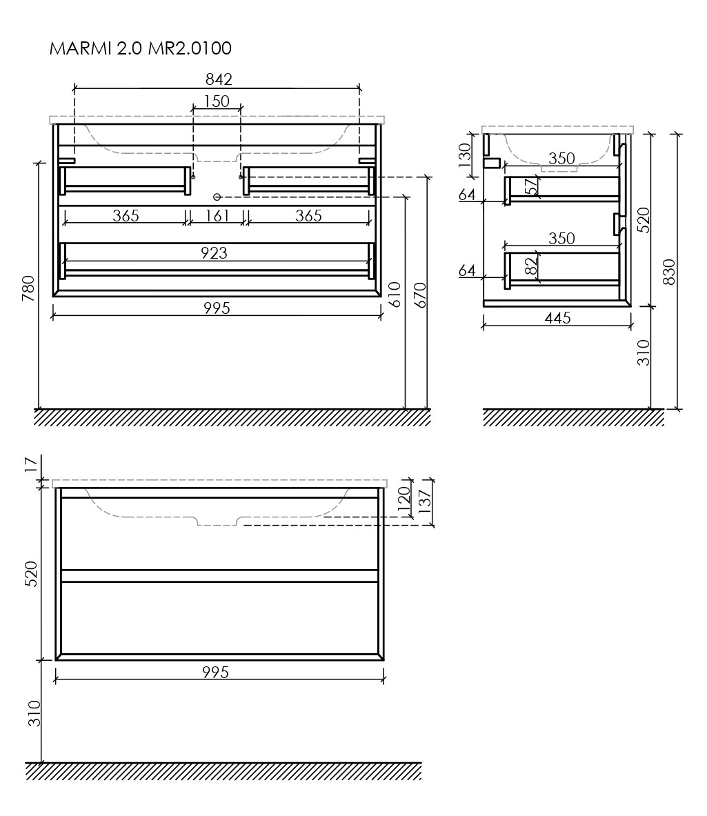 MR2.0100ECH Ceramica Nova Тумба подвесная SANCOS Marmi 2.0 995х445х520, цвет дуб чарльстон