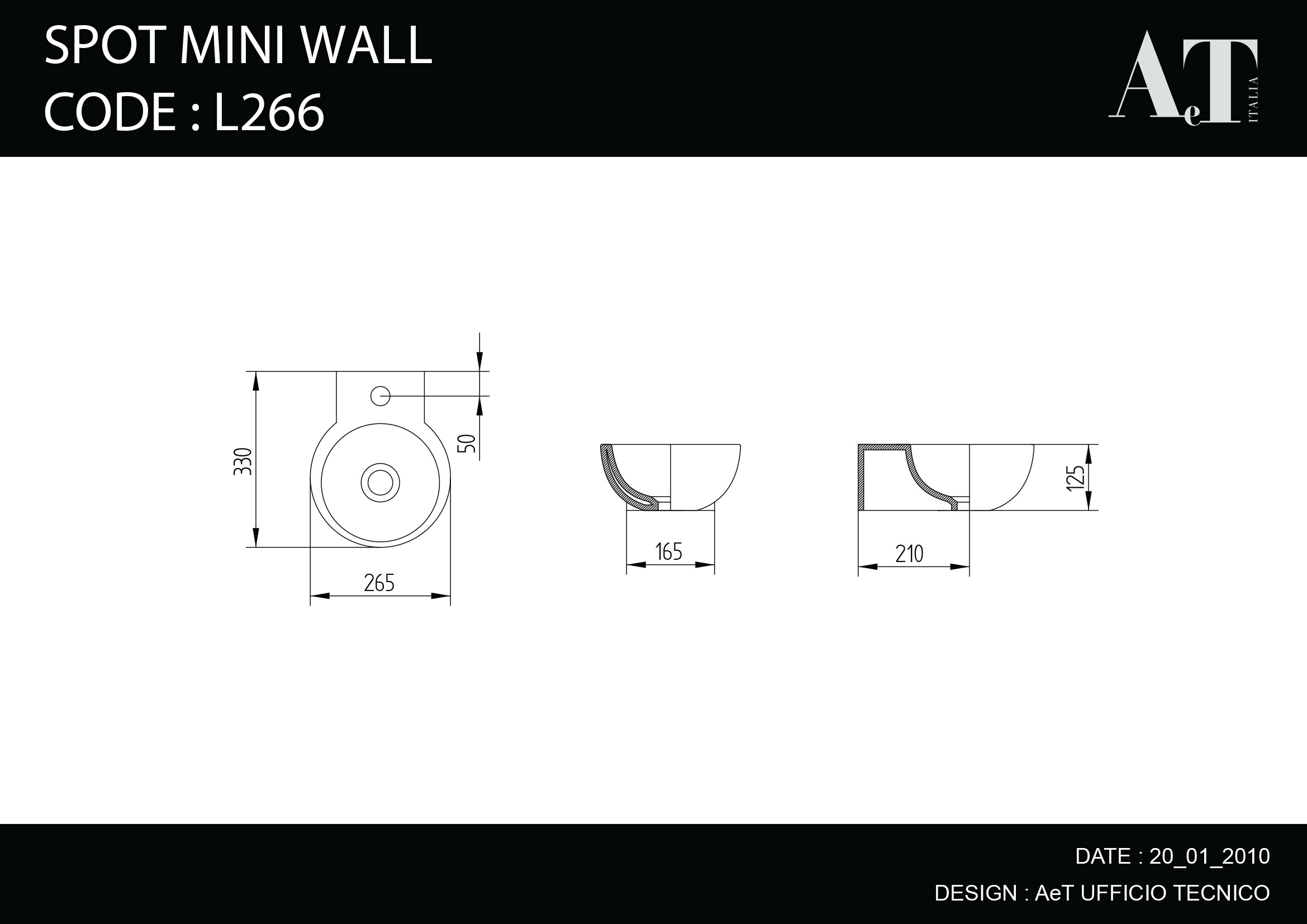 AeT Spot Mini Wall L266T0R1V1100 Раковина подвесная 26,5х33h.12,5 см., цвет белый