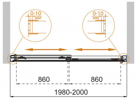 Шторка на ванну 200 см, открывание в обе стороны Cezares TANDEM-SOFT-VF-2-200/145-C-Cr-IV