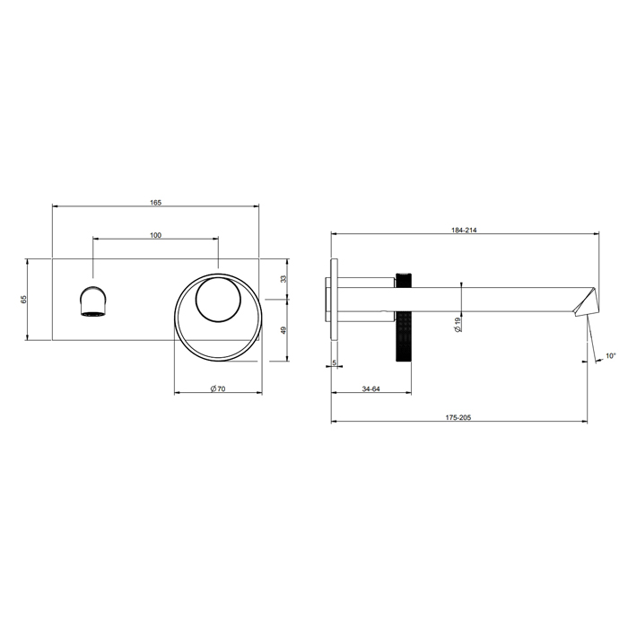 Gessi Anello Смеситель для раковины, настенный, с изливом 194-214 мм, цвет: Black XL 63389#299