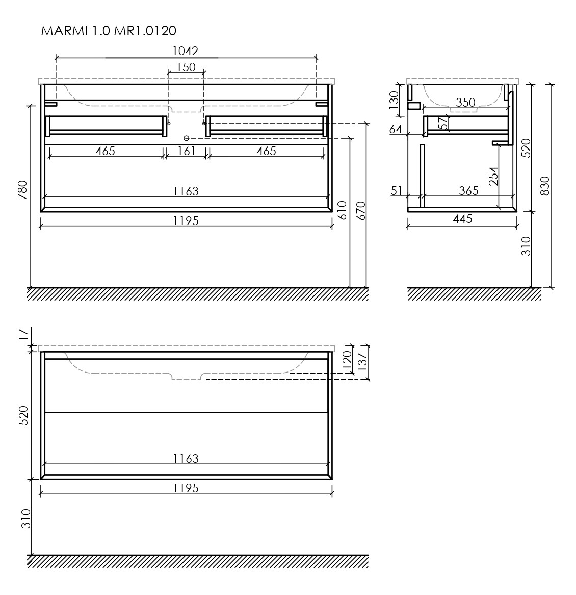 MR1.0120ECH Ceramica Nova Тумба подвесная SANCOS Marmi 1.0 1195х445х520, дуб чарльстон