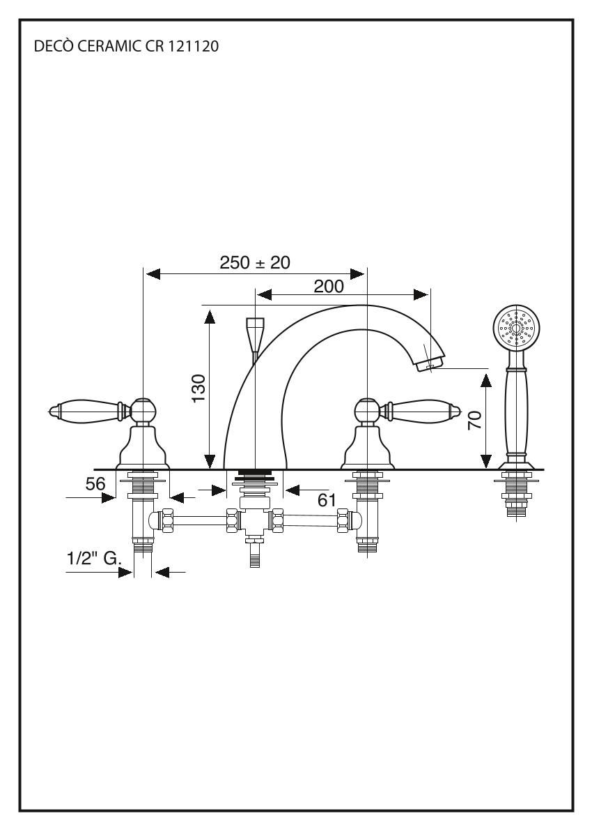 Emmevi Deco Ceramic, смеситель с ручным душем на борт ванны, цвет хром 121120/CR