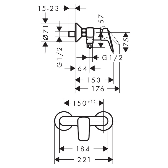 71600670 Hansgrohe Logis Смеситель для душа, настенный, цвет: черный матовый