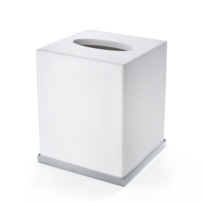 3SC Mood Deluxe White Контейнер для бумажных салфеток, 12х12х14 см, квадратный, настольный, композит Solid Surface, цвет: белый матовый/хром MDW71ASL