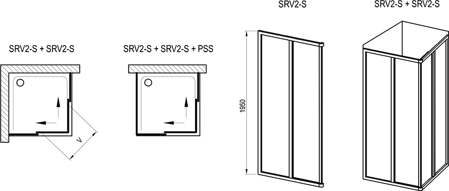 14V70UO2Z1 Душевой уголок Ravak Supernova SRV2-90 S 195 сатин+Transparent