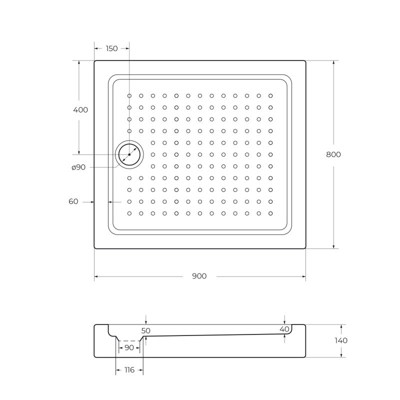 Cezares TRAY-A-AH-90/80-15-W Акриловый поддон 80x90