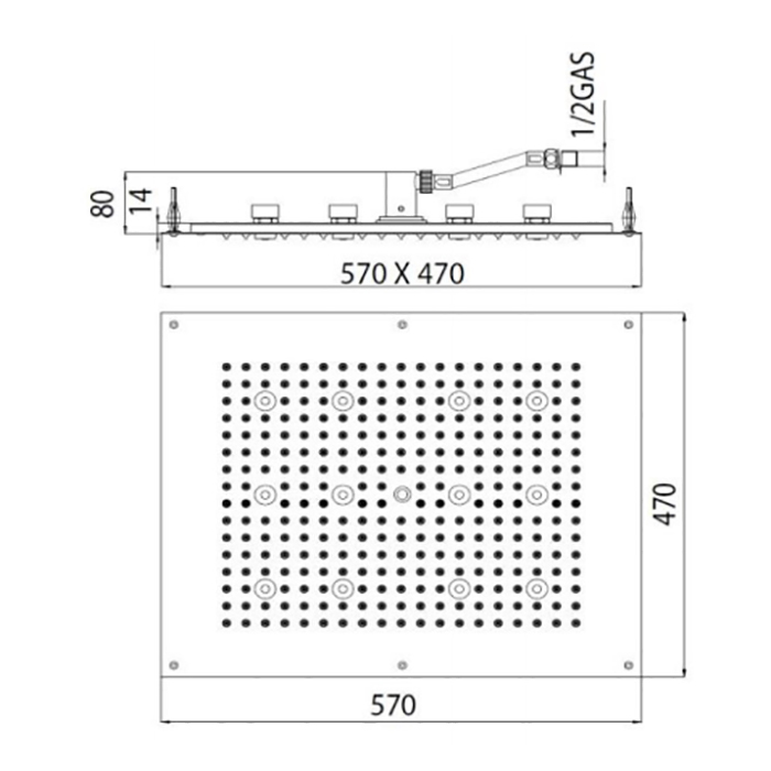 BOSSINI DREAM-RECTANGULAR Верхний душ 570x470 мм, с 12 LED RGB, блок питания/управления, Cromoterapia, цвет: белый матовый H37455.045