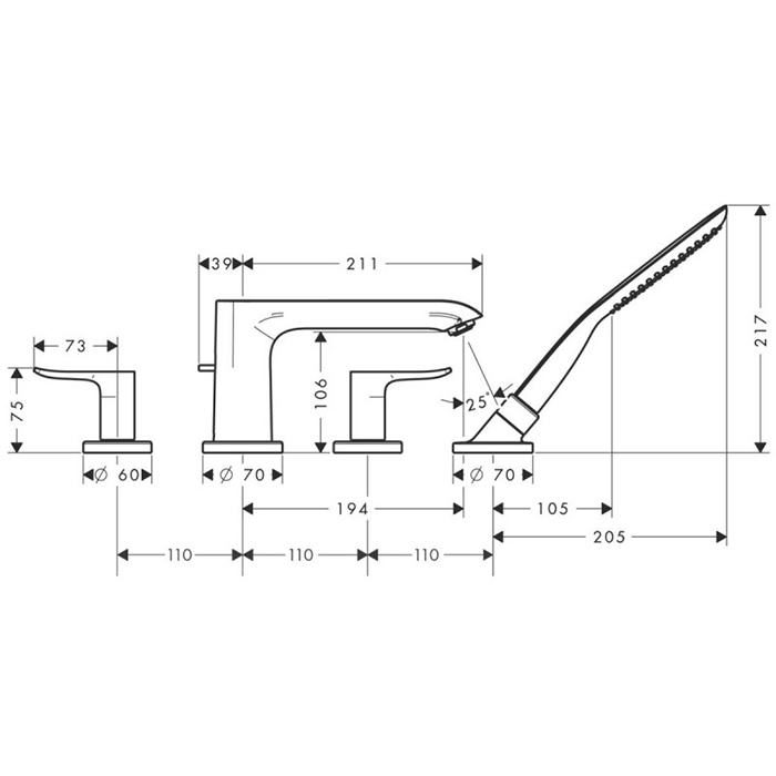 Hansgrohe Metris Смеситель на борт ванны,на 4 отв., цвет: хром 31442000