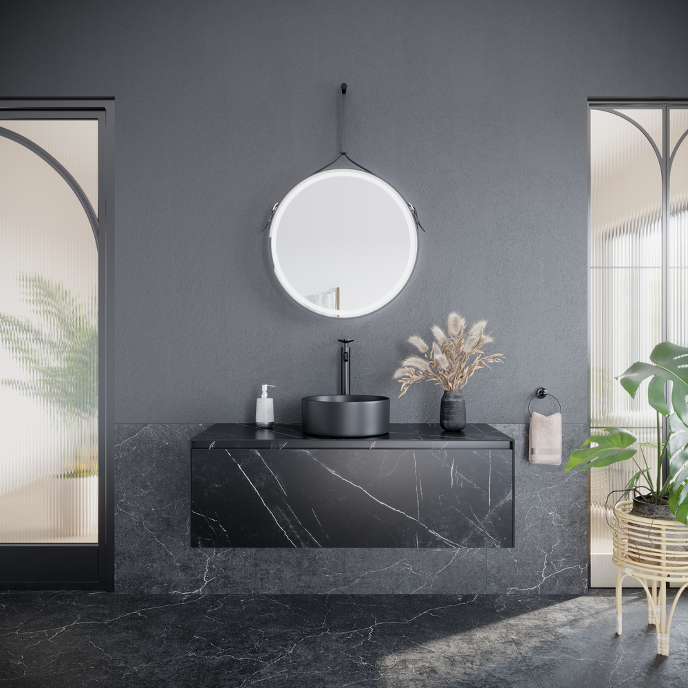 Тумба подвесная SANCOS Stone 1200х400х495, керамогранит Nero Marquina, арт. ST120NM
